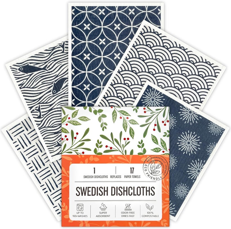 Augine Swedish Dishcloths, 5 Pack Swedish Dishcloths for Kitchen, Super Absorbent, Biodegradable, Quick Drying, Dishwasher Safe - Image 1